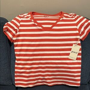 Pact burnt orange & white Striped Short Sleeve Tee